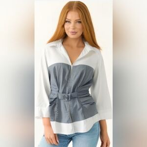 Maurices Gray And White Color Block Corset Shirt
